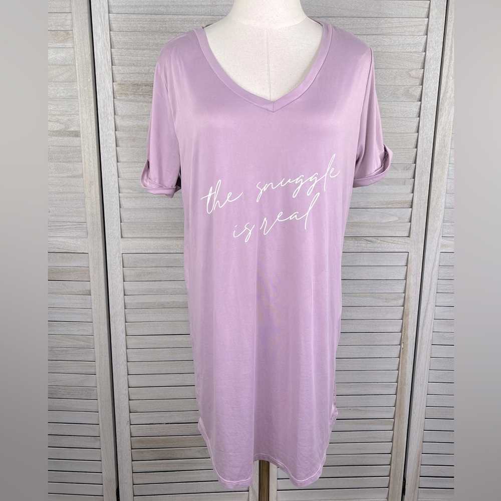 HELLO MELLO V Neck Sleep Shirt Purple-Medium/Large
